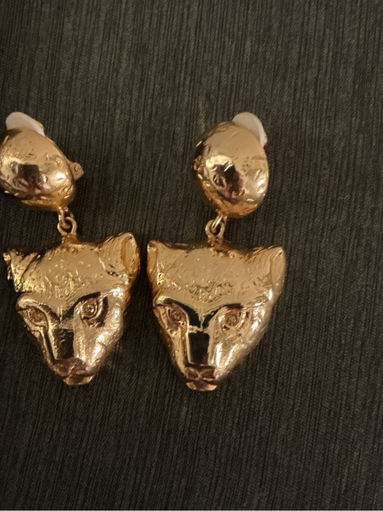 Escada Jewelry - Escada Shiny Gold Cat Head Drop Clip-On Earrings